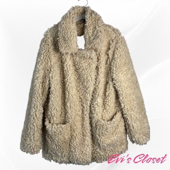 H&M Women's Jacket Sz L Faux FurTeddy Bear Off White Snap Button. - Picture 5 of 10